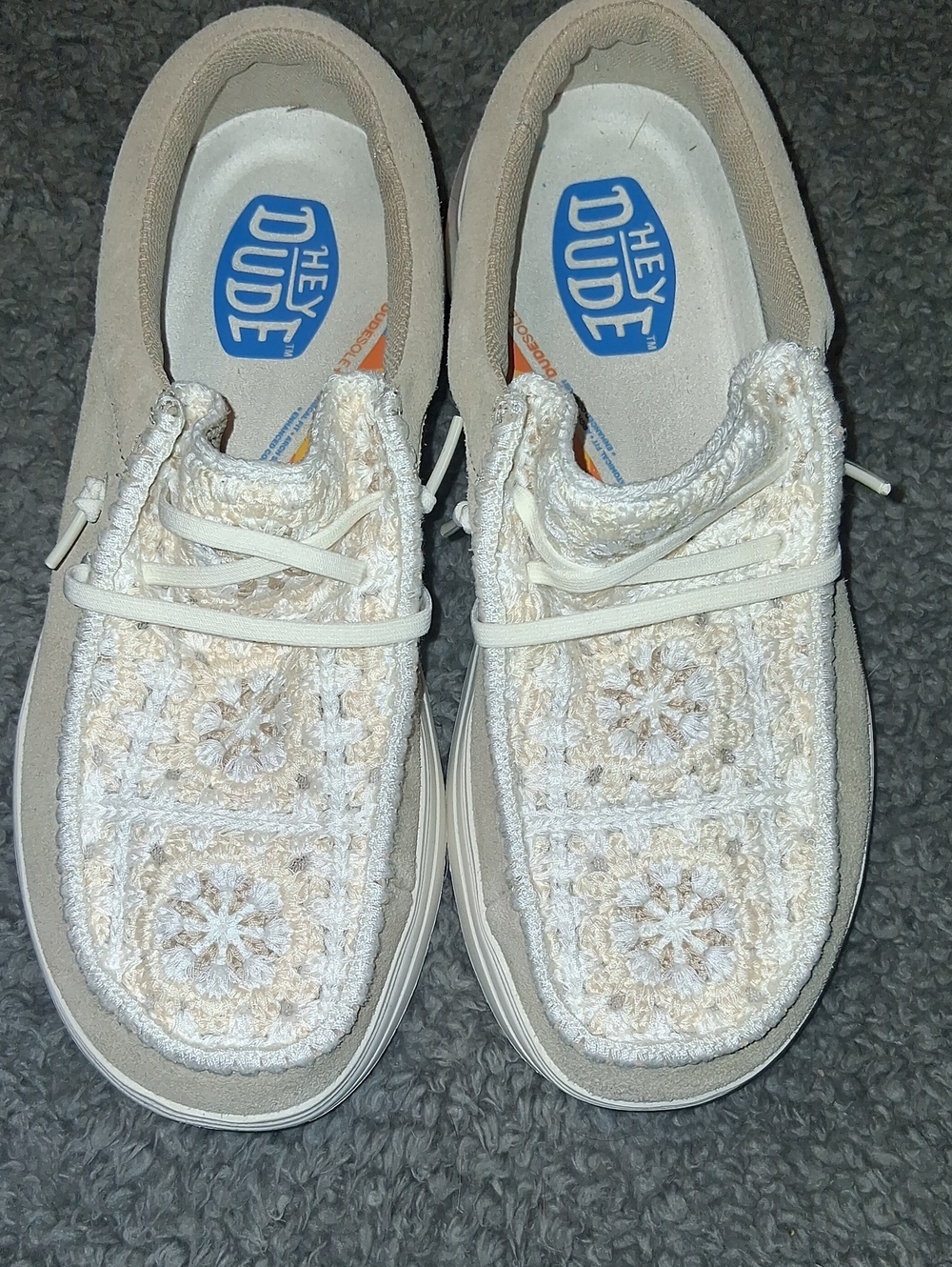 Hey Dude Women's Cream Crochet Lace-Up Sneakers